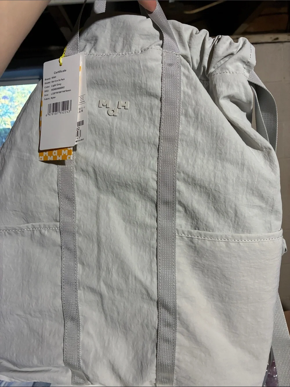 Mah Light Gray Drawstring Backpack
